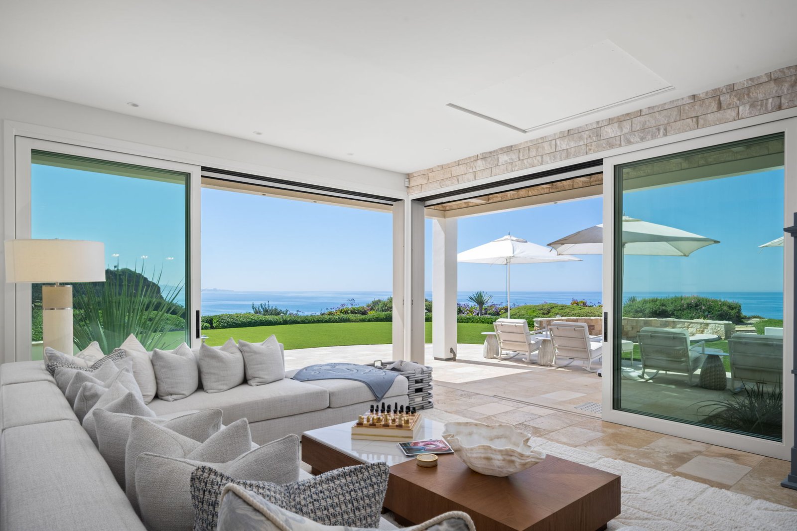 Luxury real estate photography, bright open-plan living room, San Diego