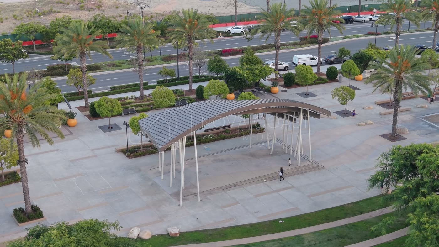 Architectural Detail of Civita Park’s Arched Canopy and Palm Plaza – Aerial View