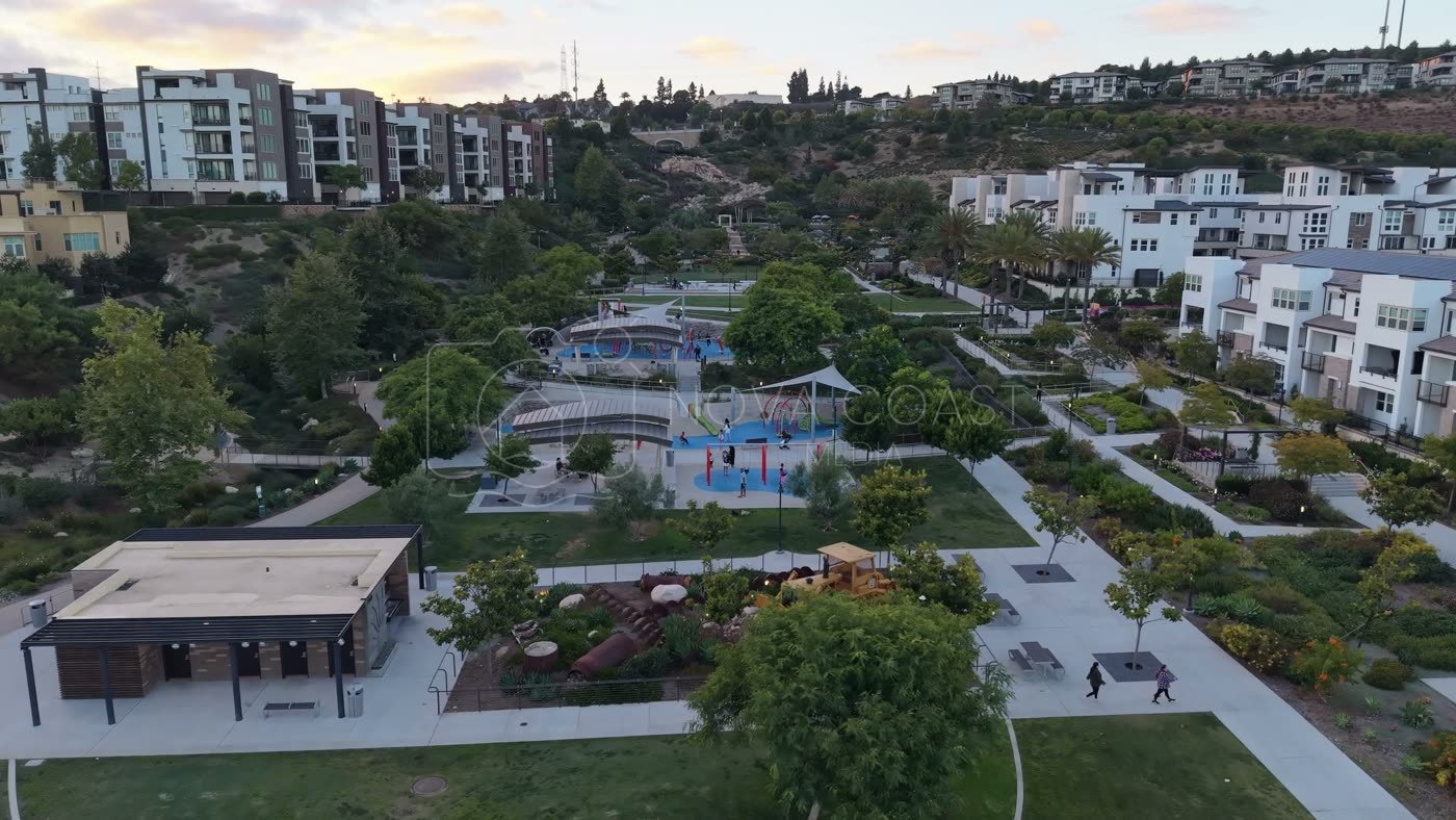 Civita Park Basketball Courts Framed by Townhomes and Sunset Hills – High-Angle Panorama