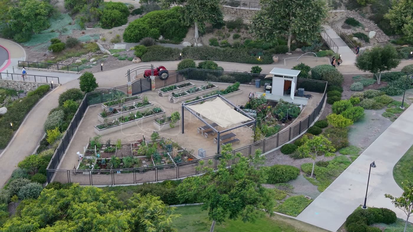 Overhead of the Civita Community Garden Plots and Shade Pavilion – Elevated Perspective
