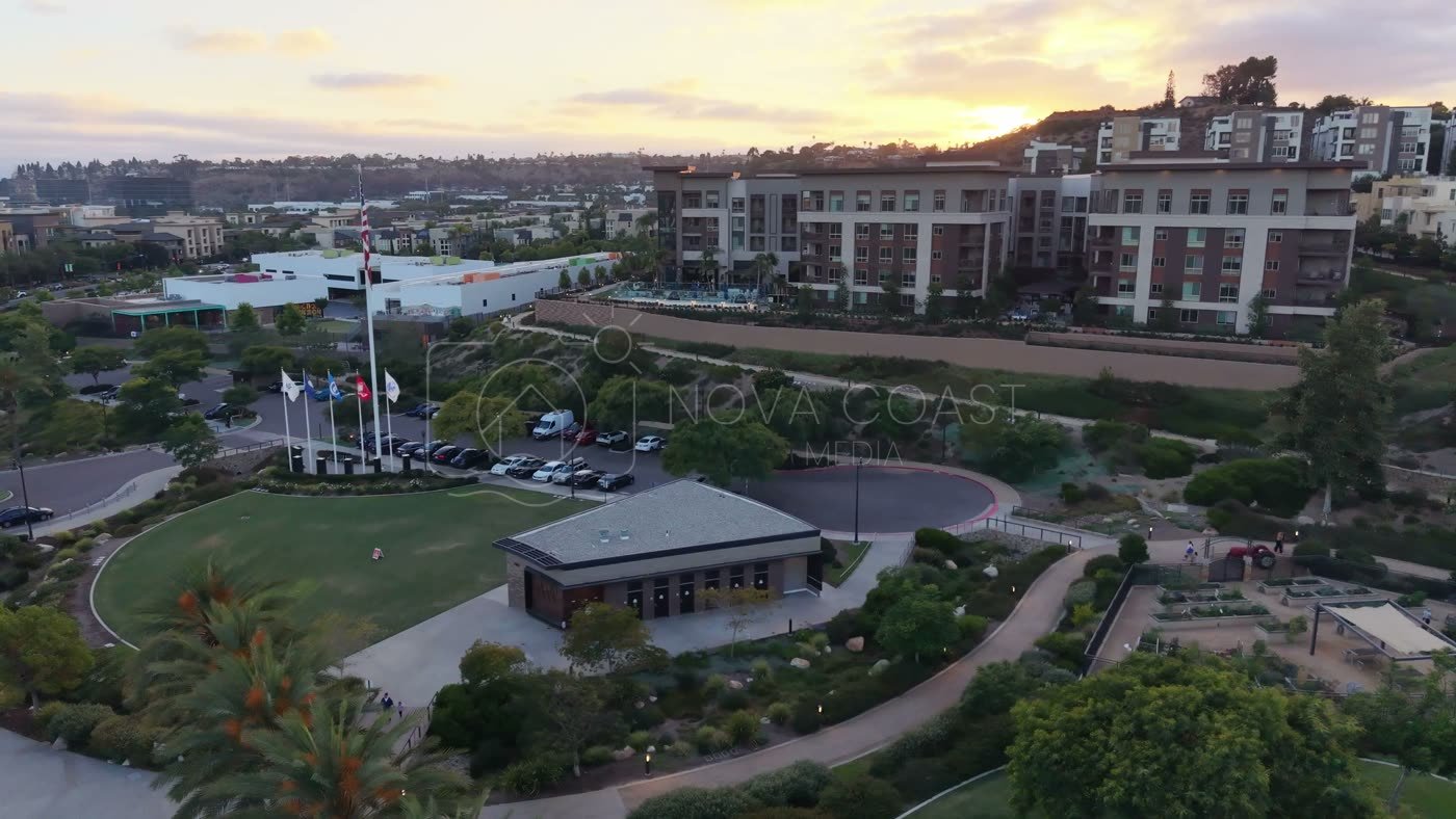 Civita Palm-Lined Boulevard and Park as the Sun Sets Over the Ridge – Golden Hour Frame