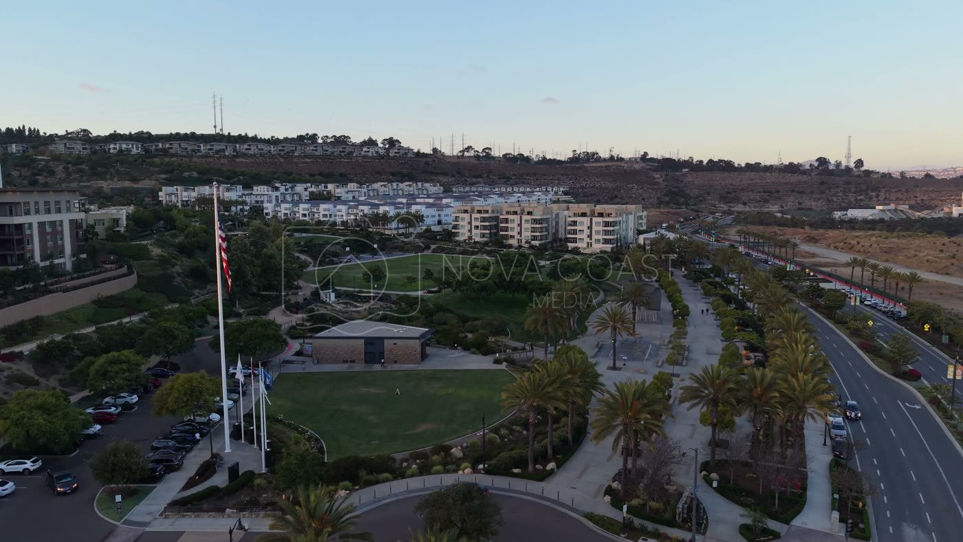 Civita Park Great Lawn and Flag Court Beside the Palm Promenade – Aerial View