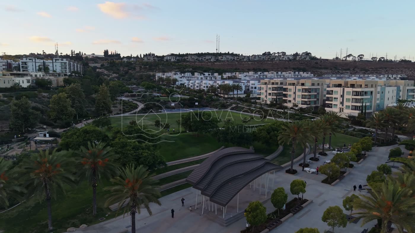 Civita Park Great Lawn and Flag Court Beside the Palm Promenade – Golden Hour Frame
