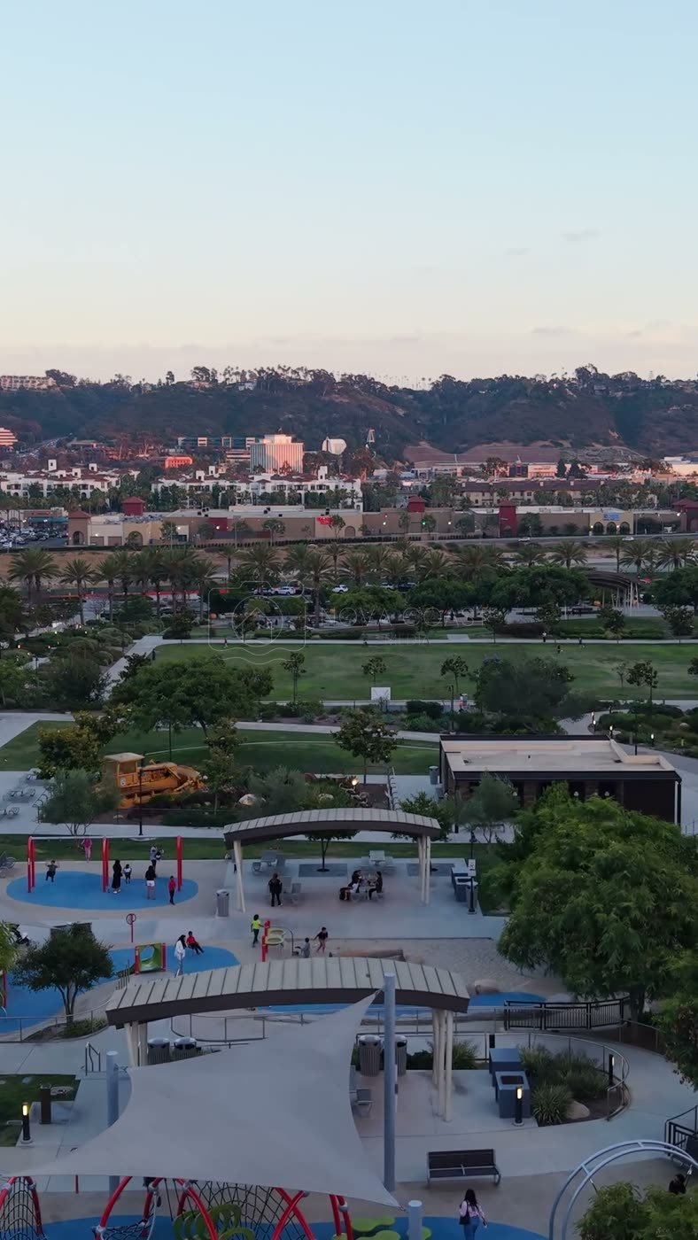 Civita Park Playground and Green Space Framed by Mission Valley Hills – Elevated Perspective (Vertical)