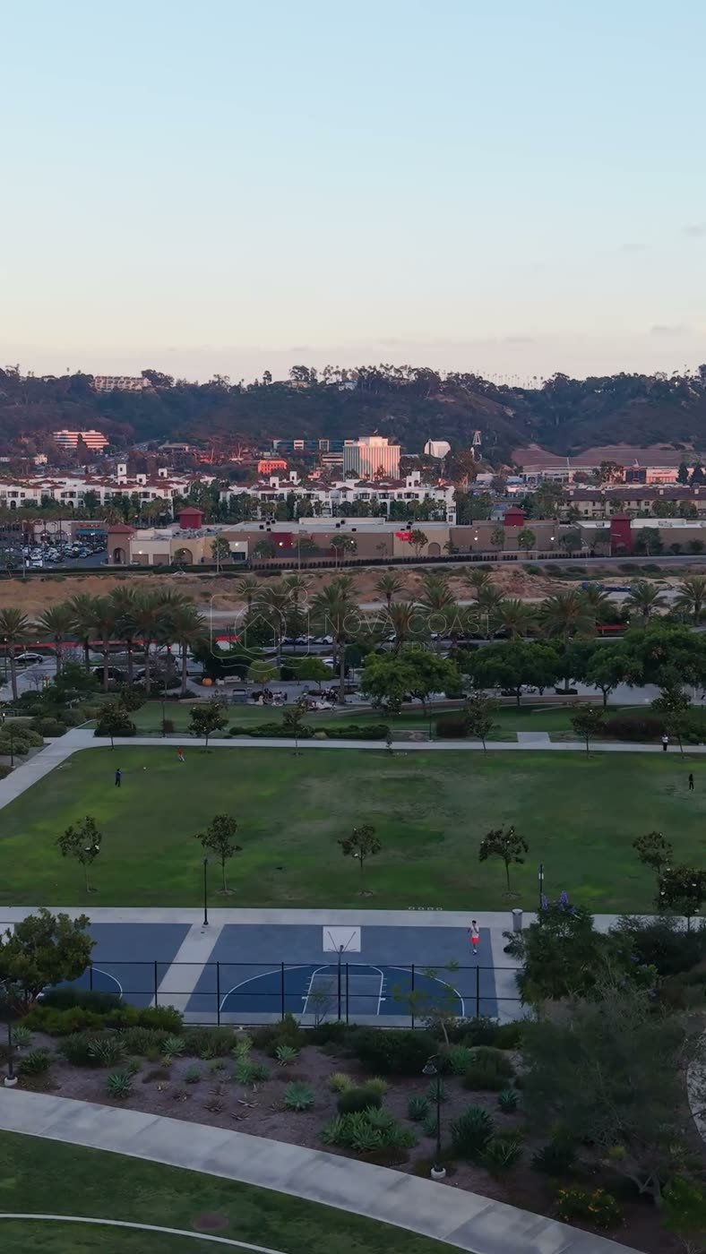 Civita Park Playground and Green Space Framed by Mission Valley Hills – Overhead Detail (Vertical)