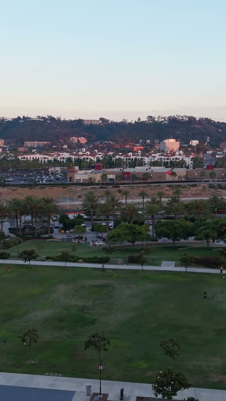 Civita Park Playground and Green Space Framed by Mission Valley Hills – Golden Hour Frame (Vertical)