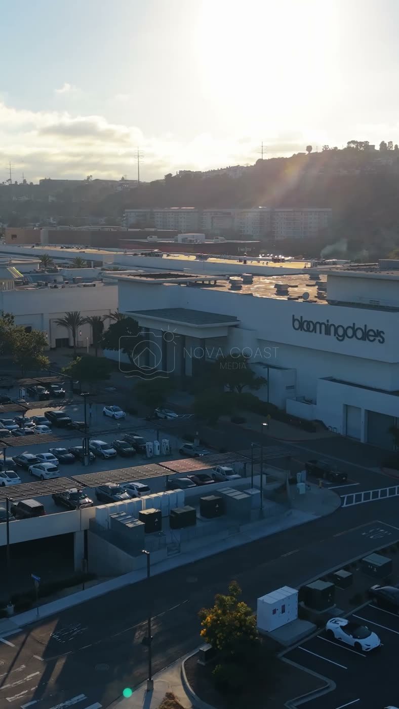 Aerial Approach to Bloomingdale’s at Fashion Valley Mall – Wide Establishing Frame (Vertical)