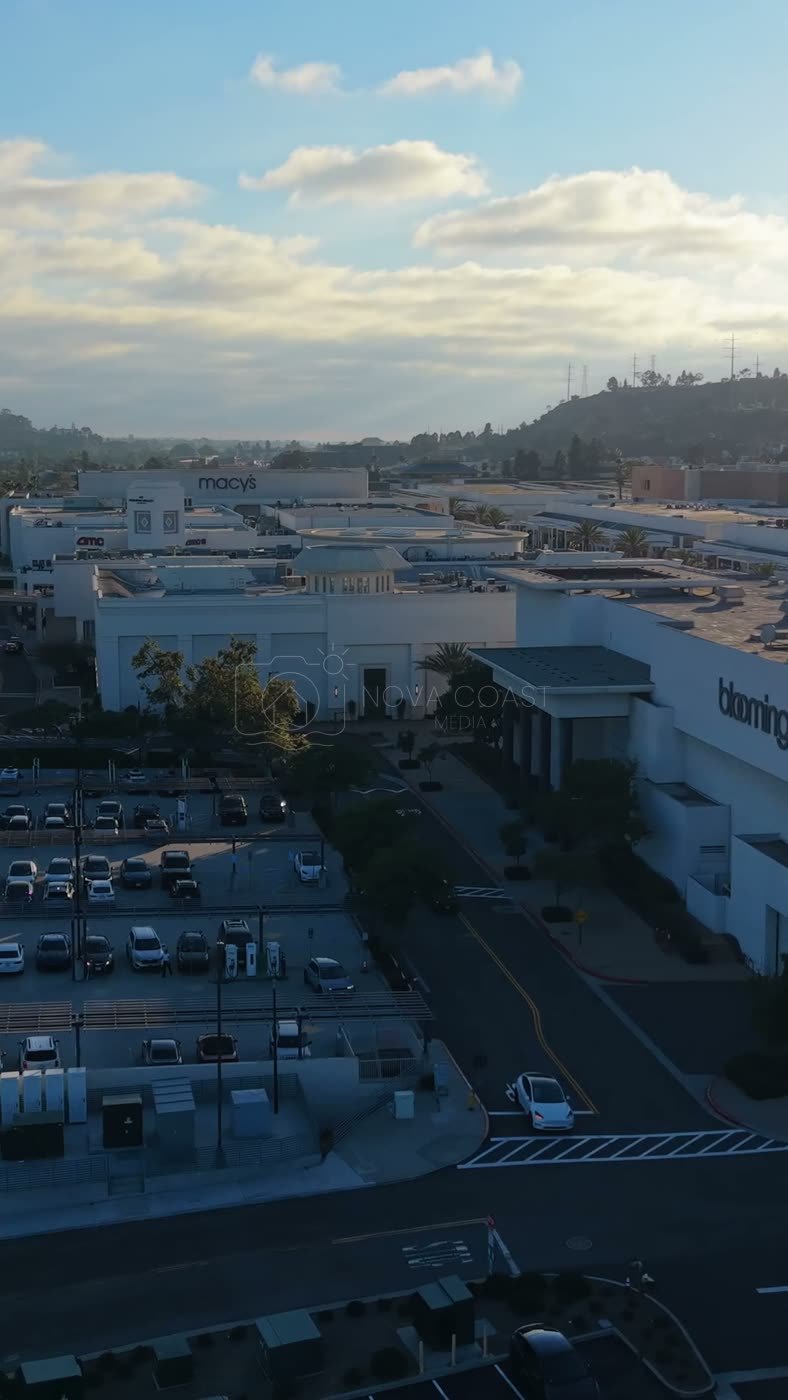 Aerial Approach to Bloomingdale’s at Fashion Valley Mall – High-Angle Panorama (Vertical)