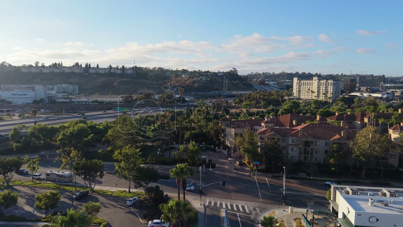 Mission Valley Streetscape with Apartments and Freeway Beyond at Morning – Overhead Detail