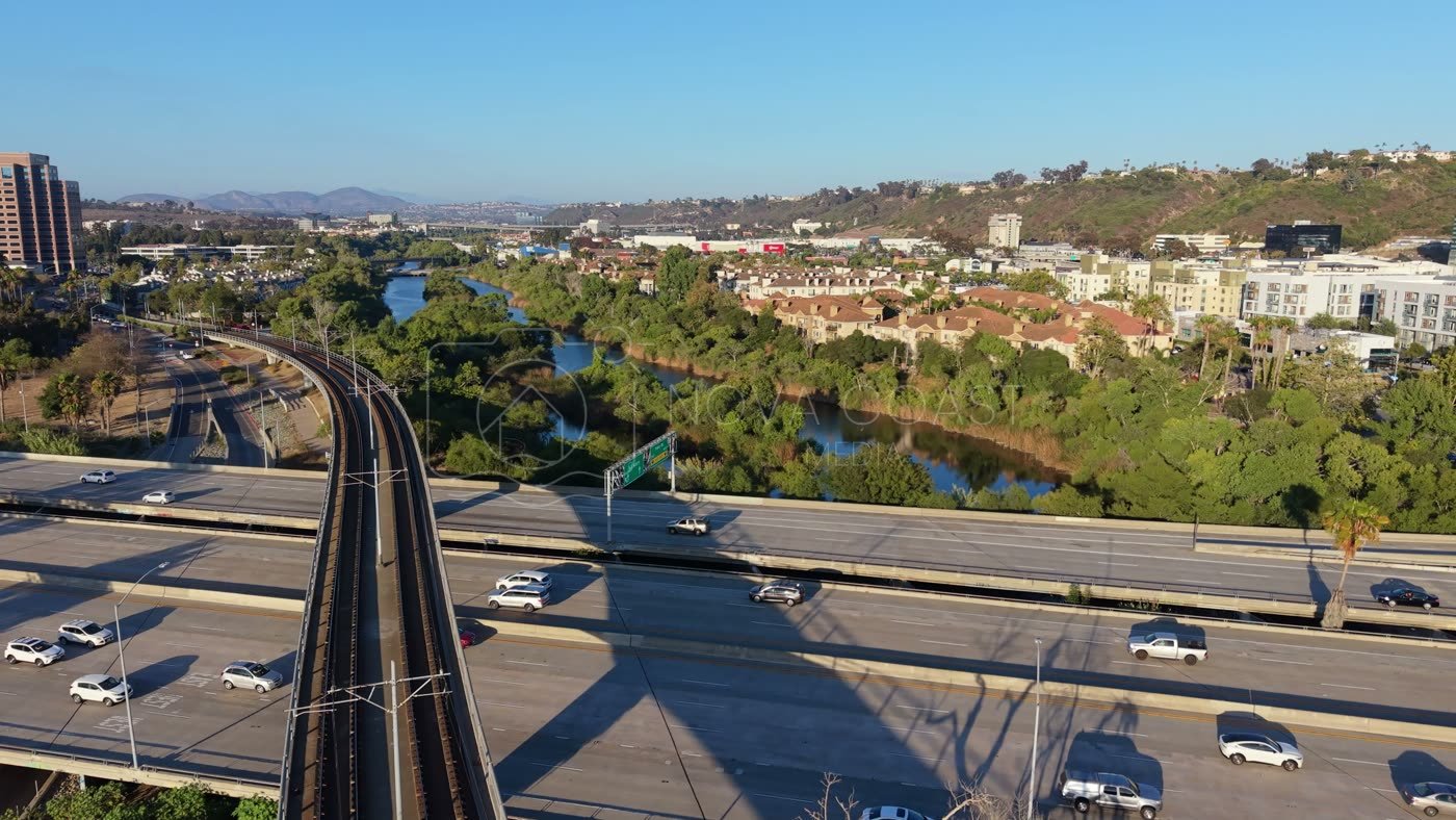 San Diego River and the Interstate 8 Bridge Beside Mission Valley Apartments – Aerial View