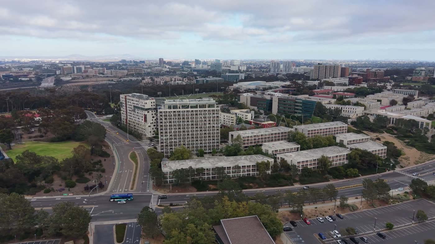 UC San Diego Campus and Residential Towers Beside the Salk Institute – Wide Establishing Frame