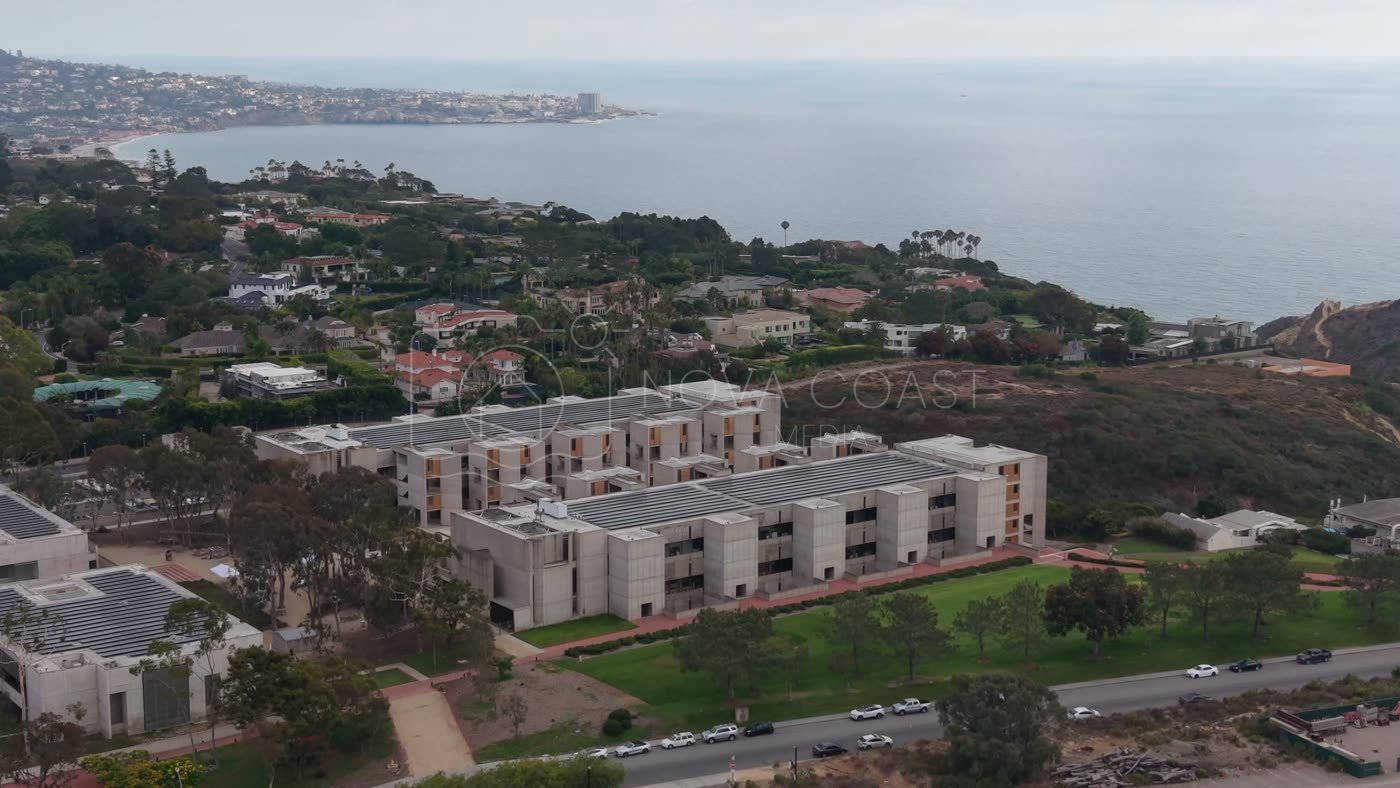 Aerial Profile of the Salk Institute Above La Jolla Shores – Aerial View