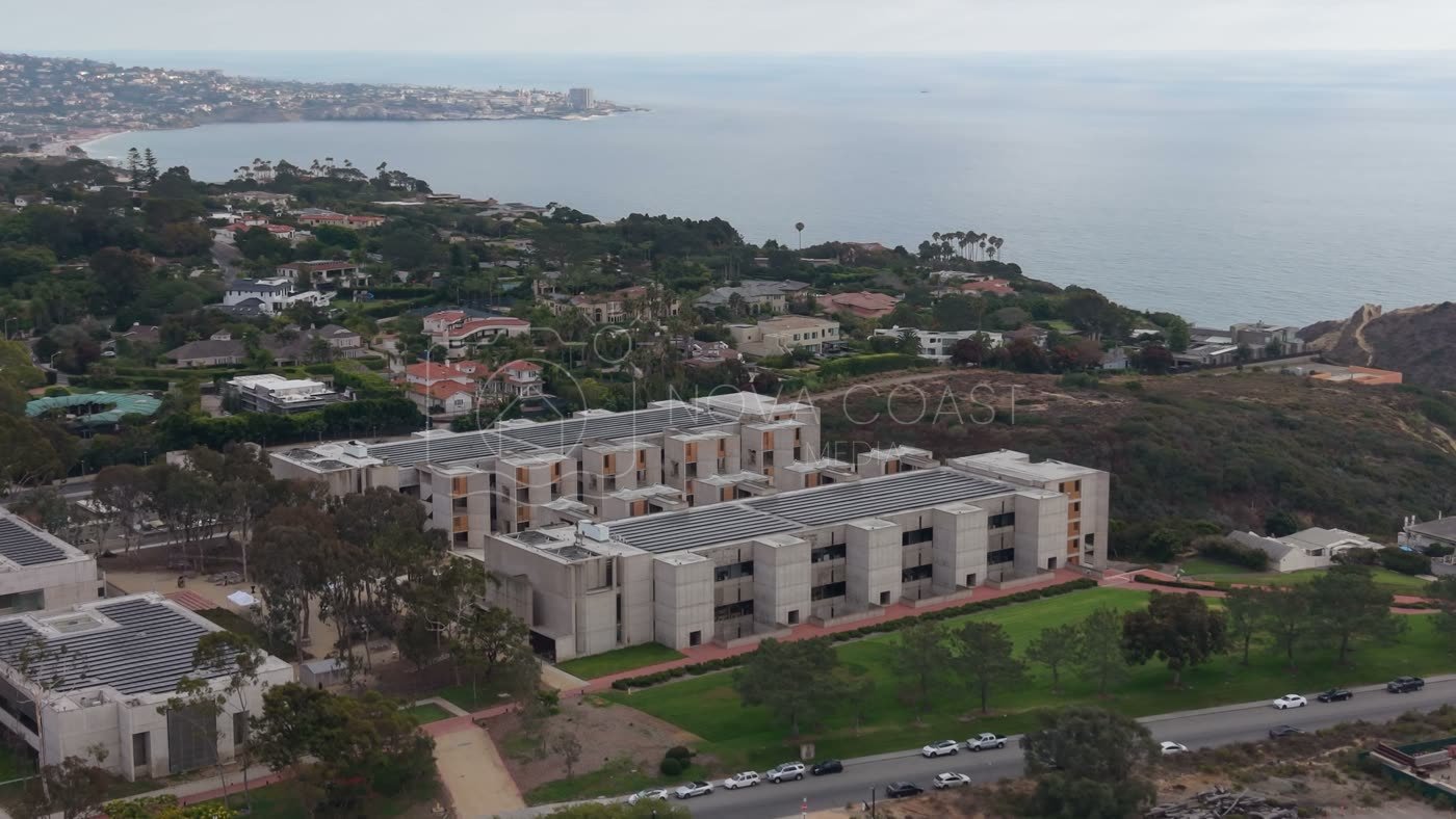 Aerial Profile of the Salk Institute Above La Jolla Shores – Elevated Perspective
