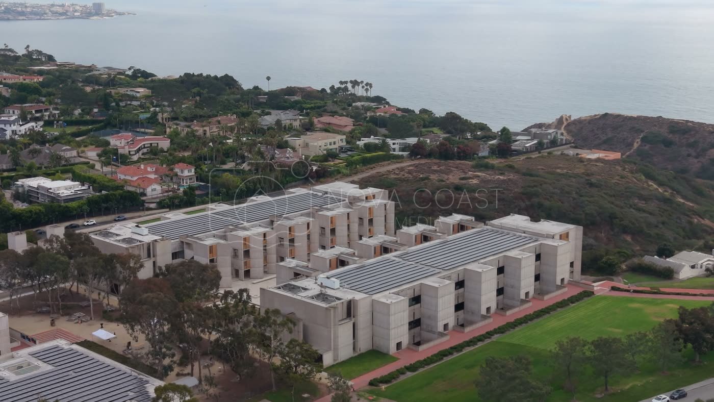 Aerial Profile of the Salk Institute Above La Jolla Shores – Golden Hour Frame