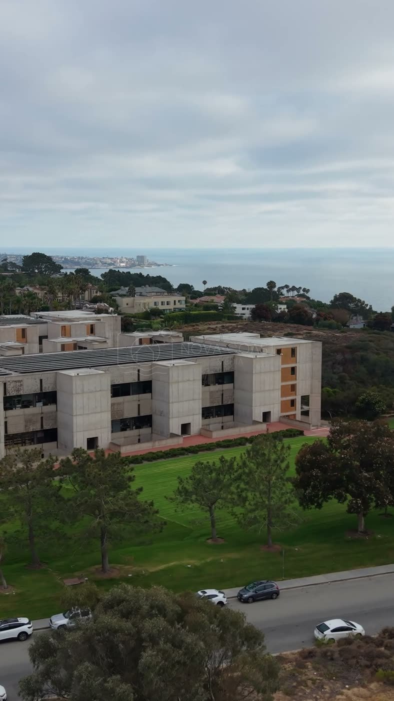 Salk Institute Brutalist Laboratories Overlooking the La Jolla Coast – Elevated Perspective (Vertical)