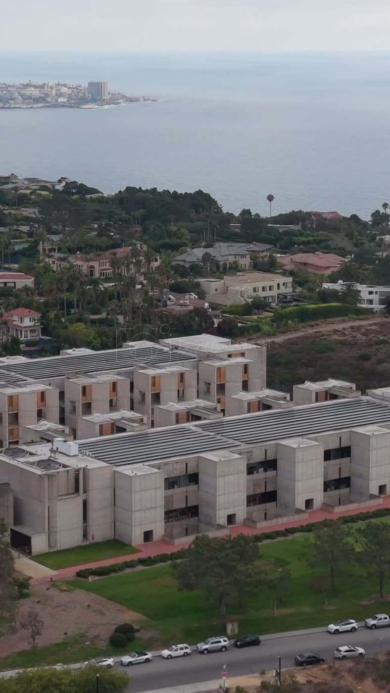 Aerial Profile of the Salk Institute Above La Jolla Shores – Aerial View (Vertical)