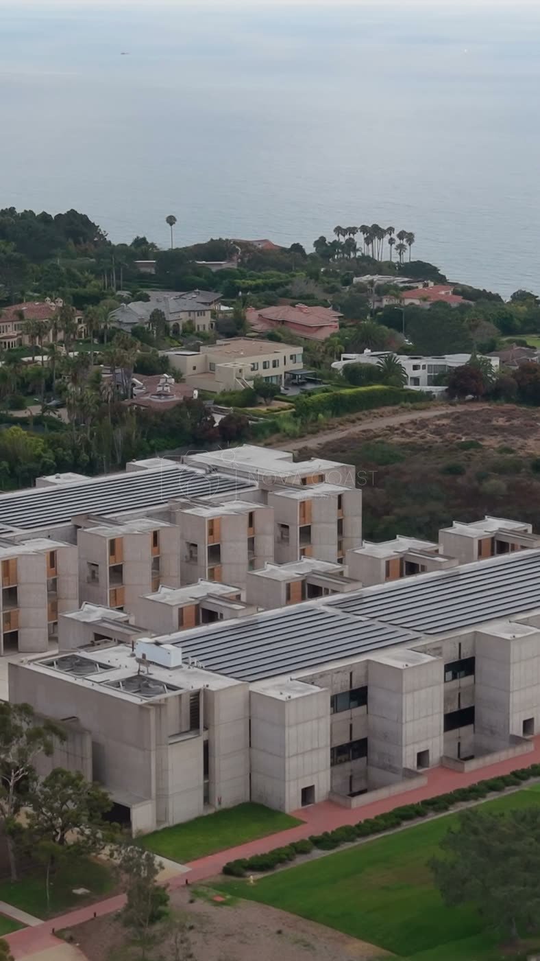 Aerial Profile of the Salk Institute Above La Jolla Shores – Overhead Detail (Vertical)