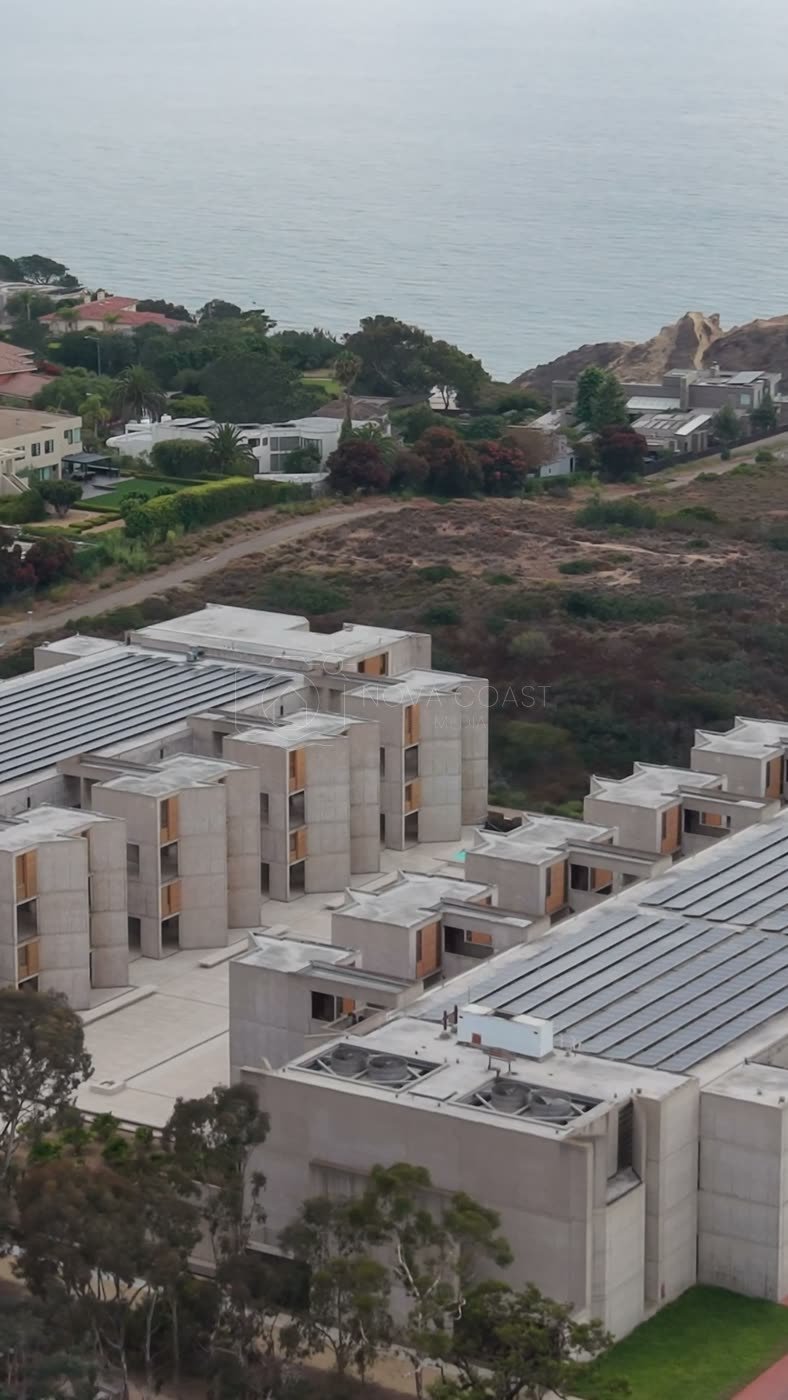 Aerial Profile of the Salk Institute Above La Jolla Shores – Cinematic Drone Angle (Vertical)