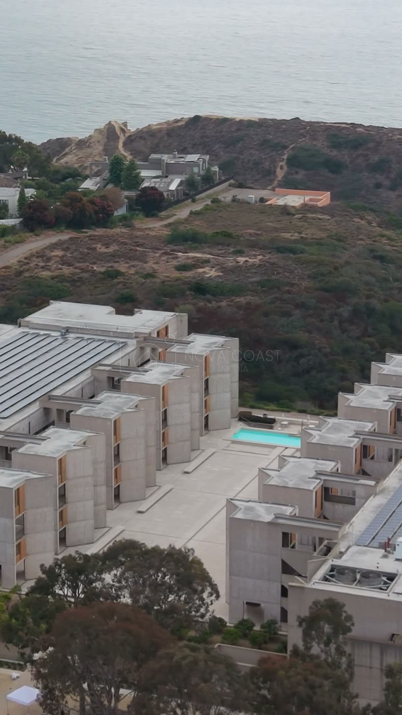 Aerial Profile of the Salk Institute Above La Jolla Shores – Coastal Perspective (Vertical)