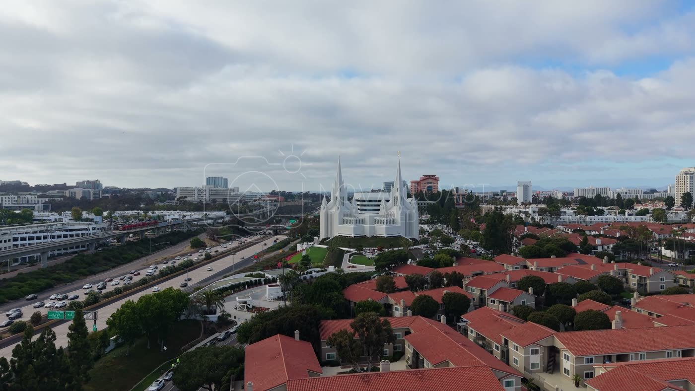 San Diego Temple Rising Beyond University City Rooftops – Elevated Perspective