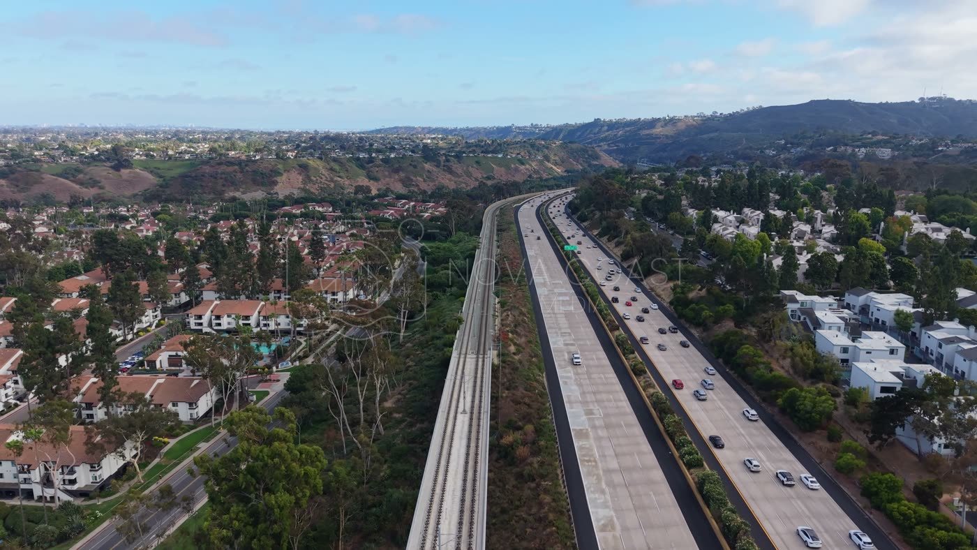 Interstate 5 and the Trolley Line Winding Through University City – Elevated Perspective