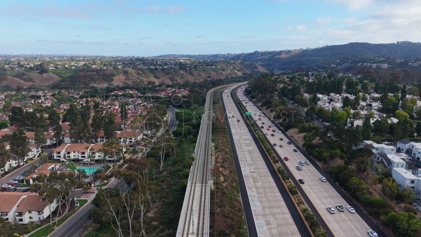 Interstate 5 and the Trolley Line Winding Through University City – Wide Establishing Frame