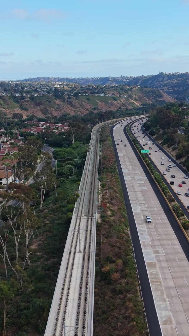 Interstate 5 and the Trolley Line Winding Through University City – Elevated Perspective (Vertical)