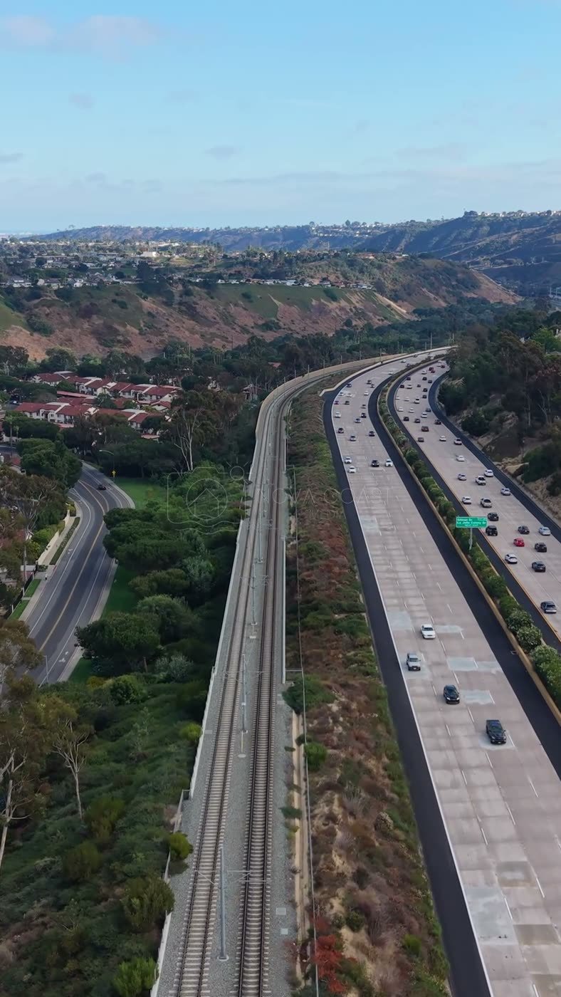 Interstate 5 and the Trolley Line Winding Through University City – Overhead Detail (Vertical)