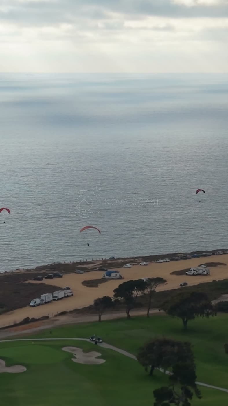 Paragliders Soaring Over the Pacific at Torrey Pines Gliderport – Wide Establishing Frame (Vertical)