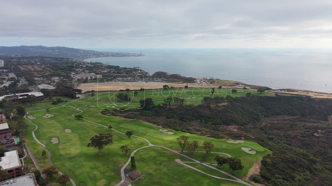 Torrey Pines Golf Course Fairways Above the La Jolla Coastline – Wide Establishing Frame