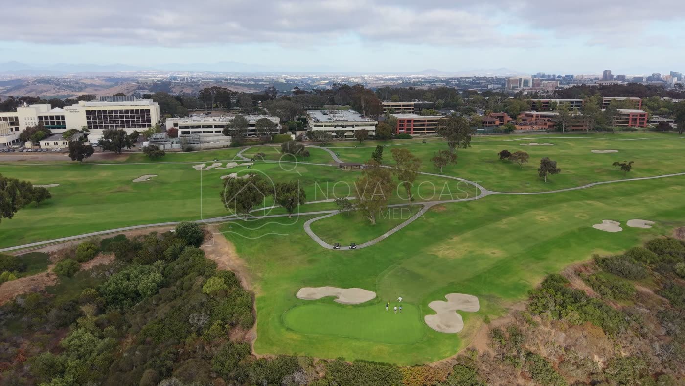 Golfers on the Green at Torrey Pines with the City Mesa Beyond – Aerial View