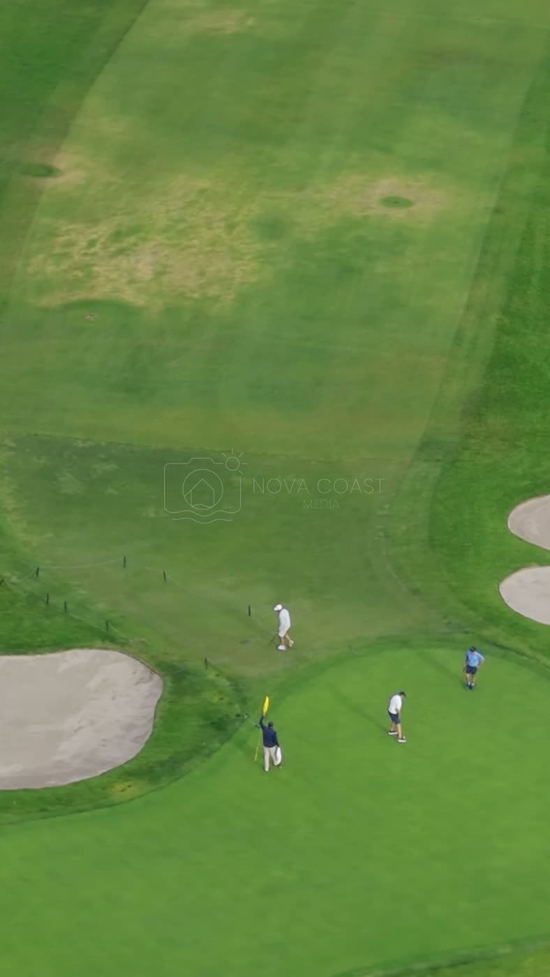 Overhead of a Torrey Pines Green Framed by Twin Sand Bunkers – Elevated Perspective (Vertical)