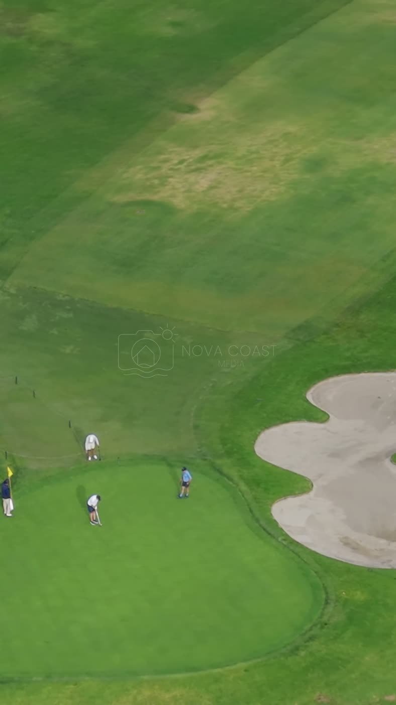 Overhead of a Torrey Pines Green Framed by Twin Sand Bunkers – Overhead Detail (Vertical)