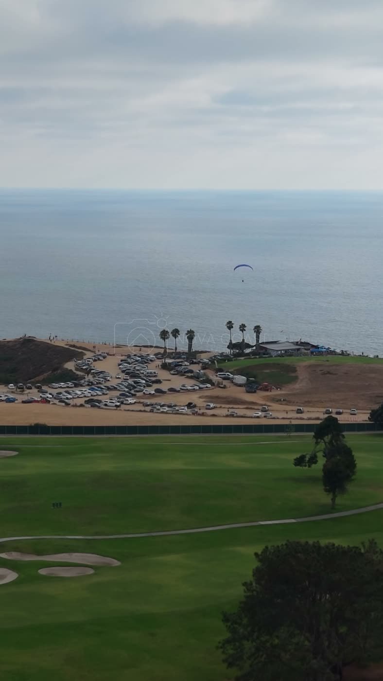 Torrey Pines Fairways with Paragliders Drifting Over the Sea – Elevated Perspective (Vertical)