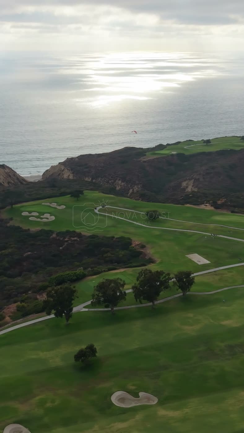 Clifftop Fairways of Torrey Pines Overlooking the Sunlit Pacific – Overhead Detail (Vertical)