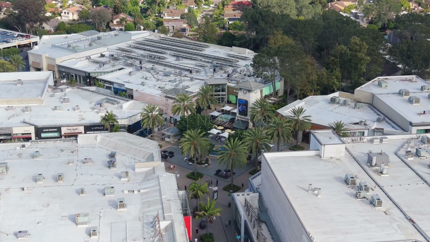 Palm-Lined Plaza and Storefronts at the Open-Air Westfield UTC – Aerial View