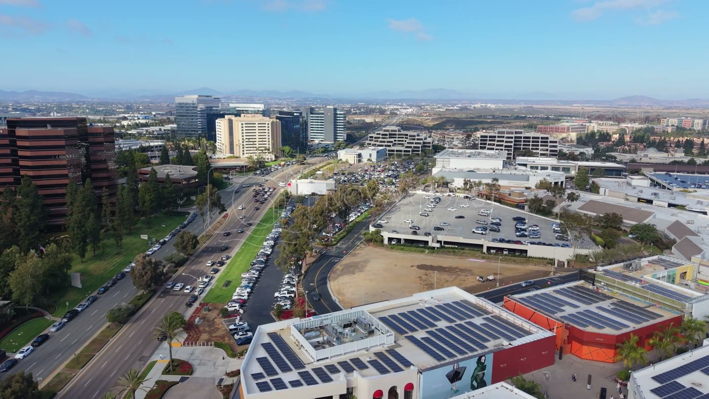 University Town Center Office Towers and Boulevard from Above – Elevated Perspective