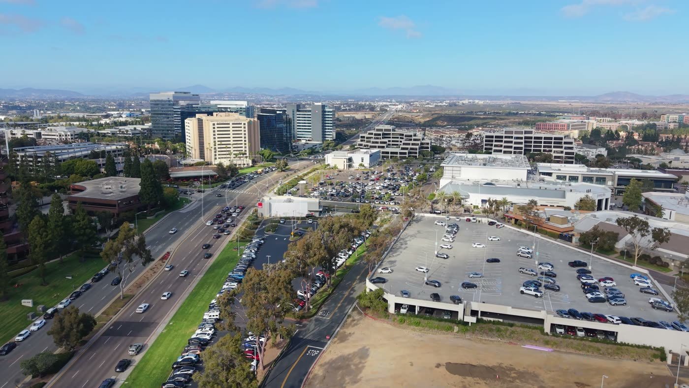 University Town Center Office Towers and Boulevard from Above – Overhead Detail