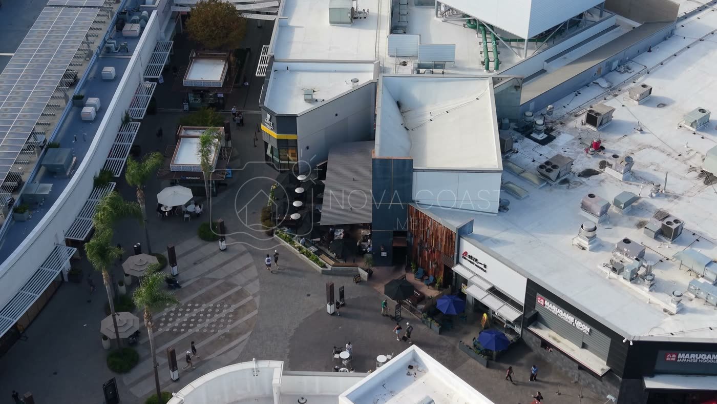Outdoor Dining Terrace and Shops at University Town Center – Aerial View