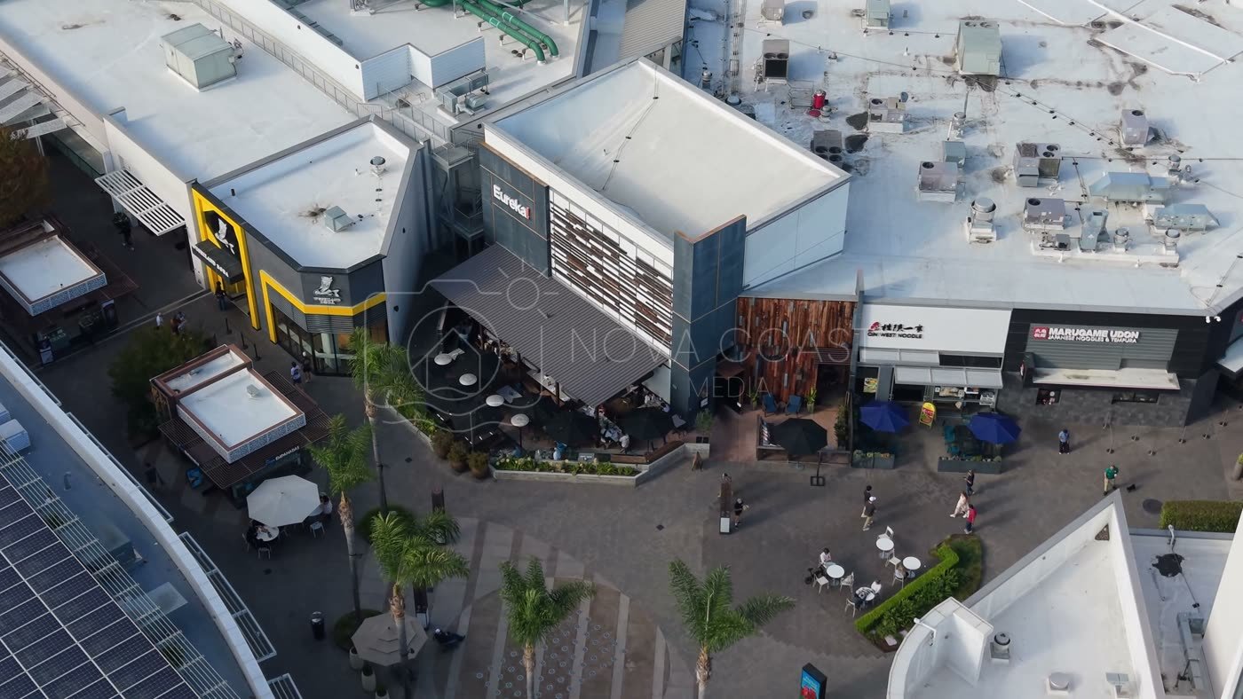 Outdoor Dining Terrace and Shops at University Town Center – Golden Hour Frame