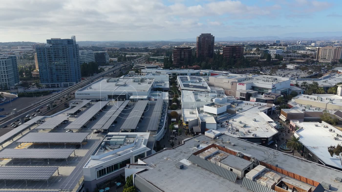 Westfield UTC Mall Complex and Solar Parking Decks from the Air – Wide Establishing Frame