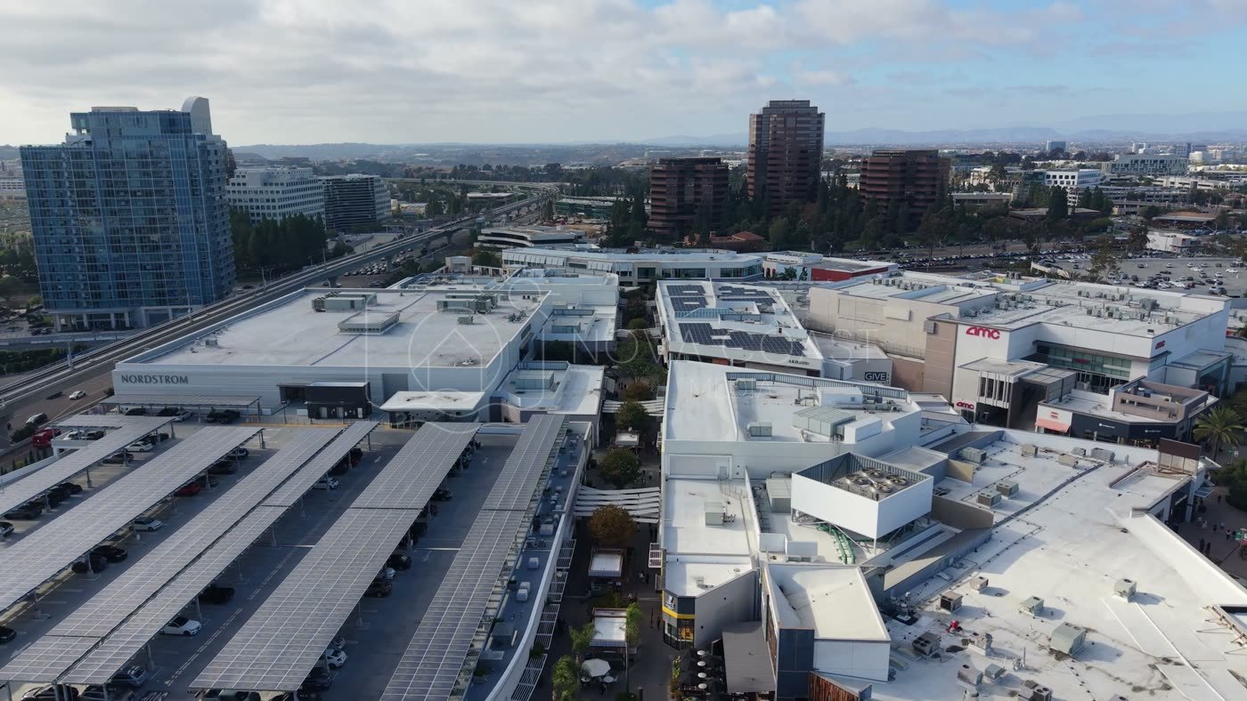 Westfield UTC Mall Complex and Solar Parking Decks from the Air – Golden Hour Frame
