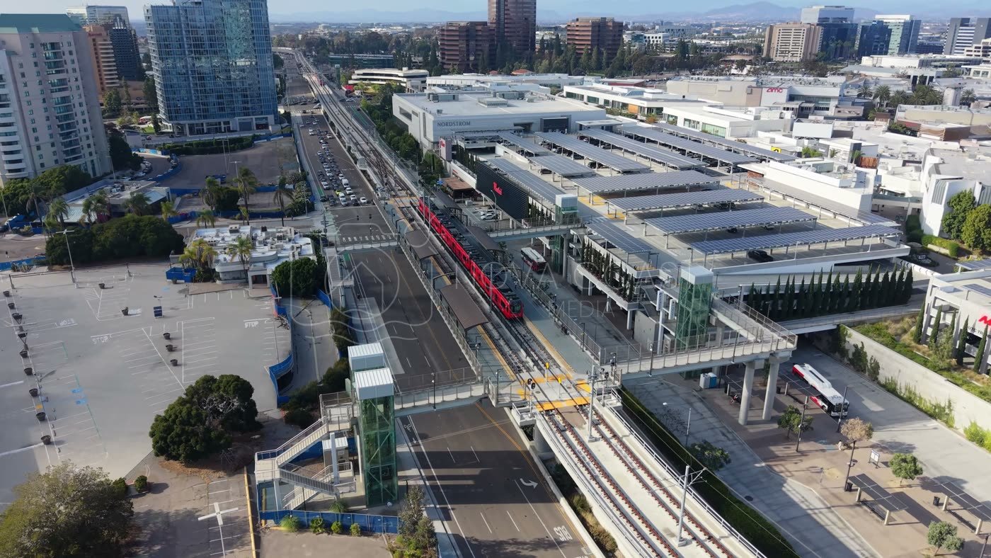 Aerial of the UTC Trolley Station and University City High-Rises – Overhead Detail