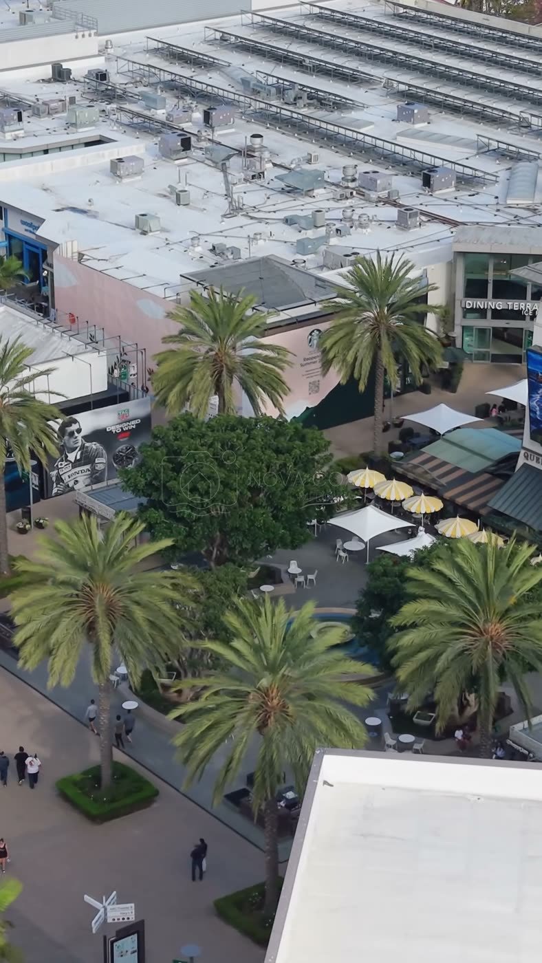 Palm-Lined Plaza and Storefronts at the Open-Air Westfield UTC – Overhead Detail (Vertical)