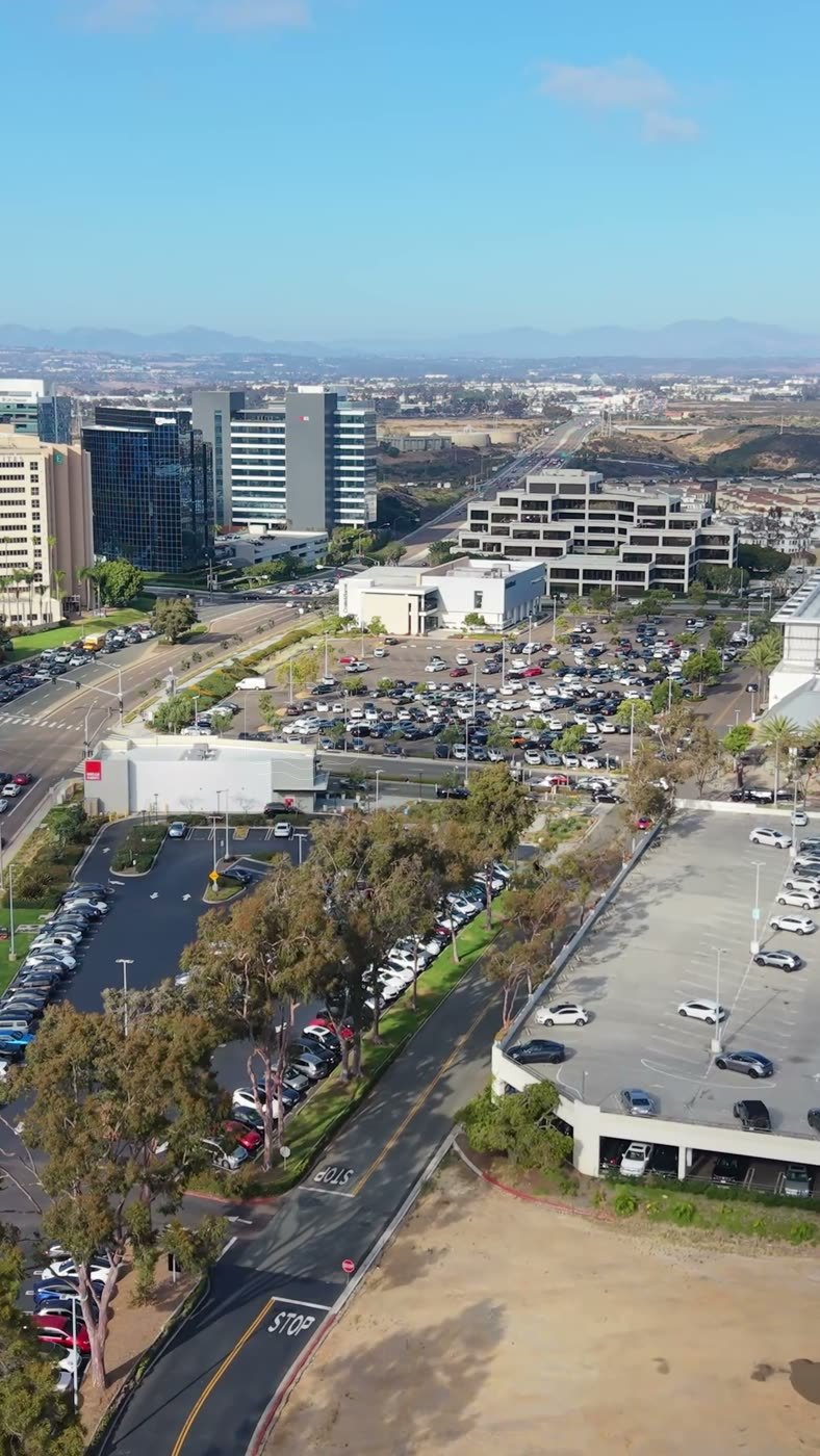 University Town Center Office Towers and Boulevard from Above – Overhead Detail (Vertical)
