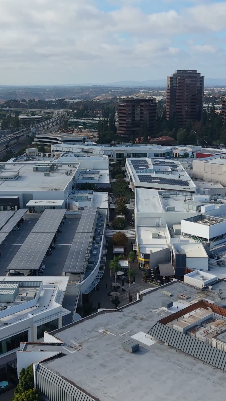 Westfield UTC Mall Complex and Solar Parking Decks from the Air – Wide Establishing Frame (Vertical)