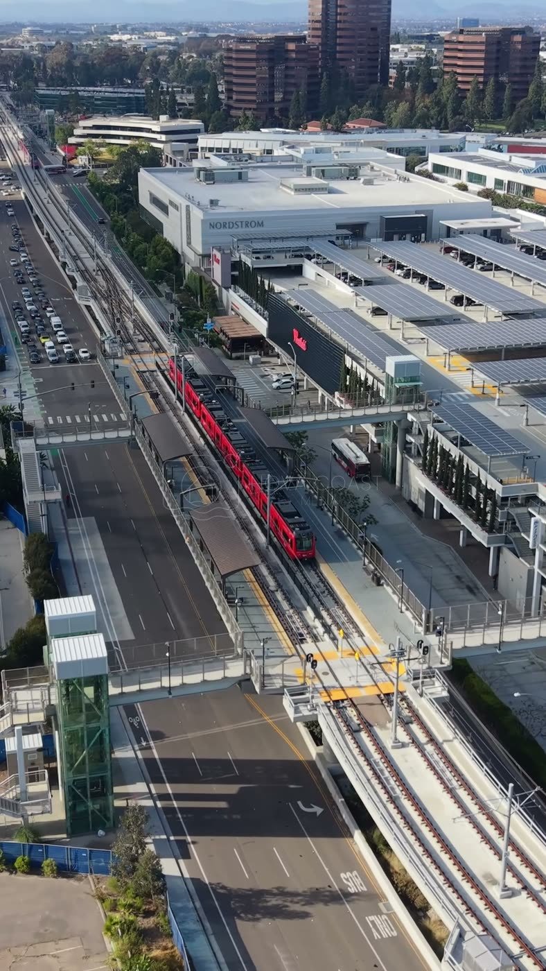 Aerial of the UTC Trolley Station and University City High-Rises – Elevated Perspective (Vertical)