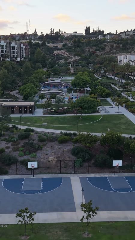 Civita Park Basketball Courts Framed by Townhomes and Sunset Hills (Vertical)
