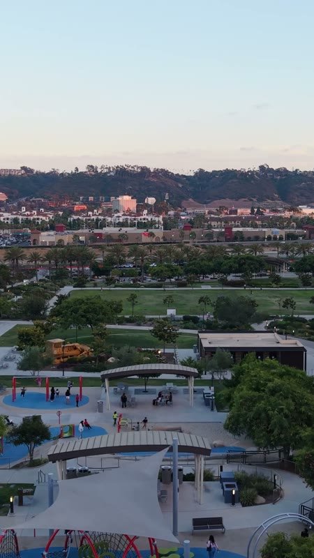 Civita Park Playground and Green Space Framed by Mission Valley Hills (Vertical)