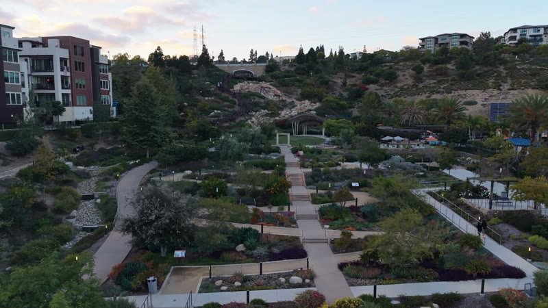 Civita Terraced Botanical Gardens and Winding Pathways at Twilight